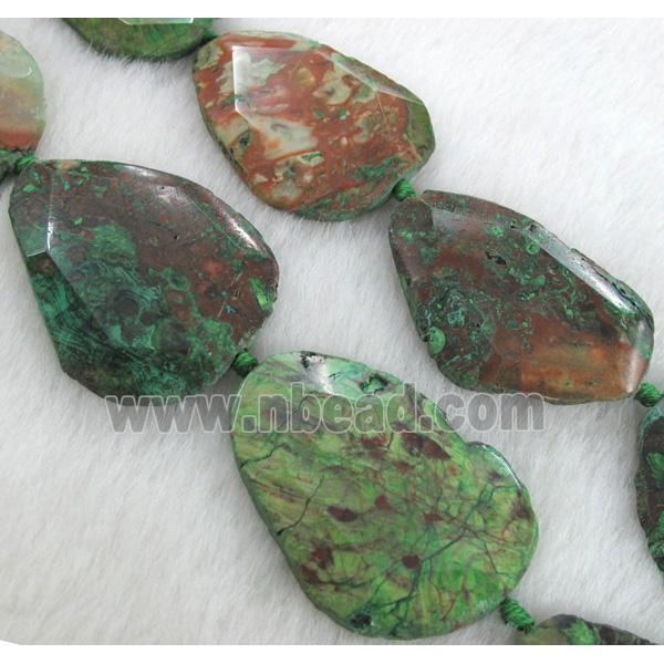 green ocean jasper beads, freeform slab