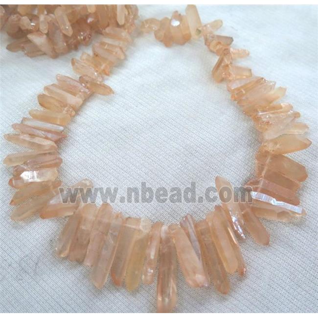 Clear Quartz Bead, stick, lt.pink electroplated