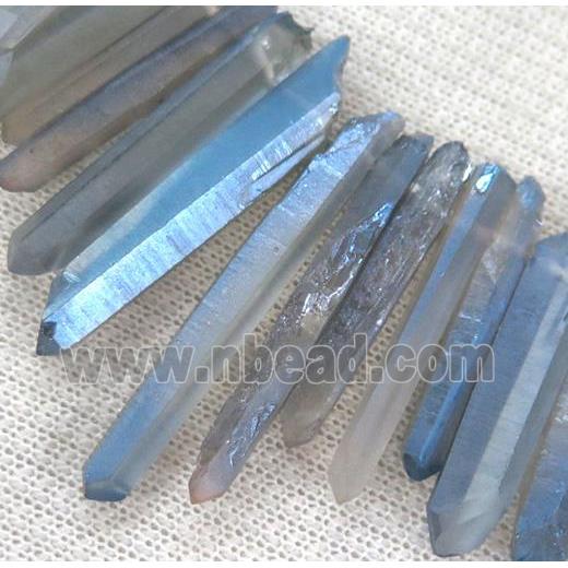 Clear Quartz Beads, stick, lt.blue electroplated