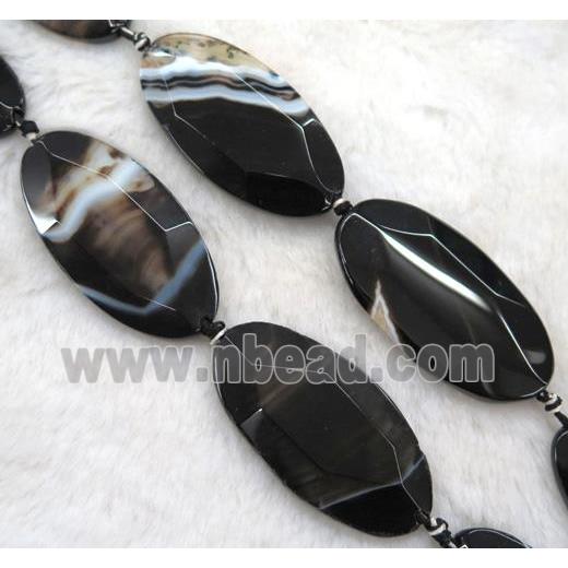 black agate beads, faceted oval