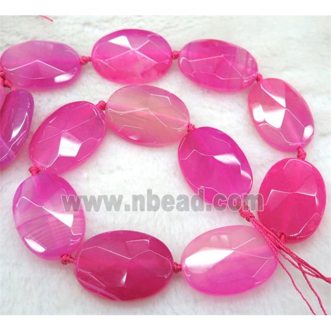 agate beads, faceted oval, hotpink