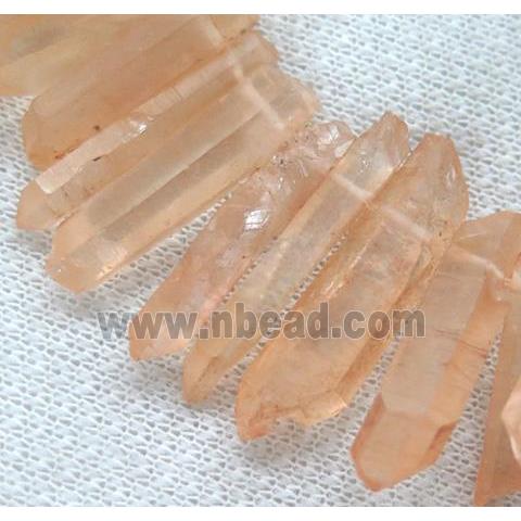 clear quartz stick bead, red