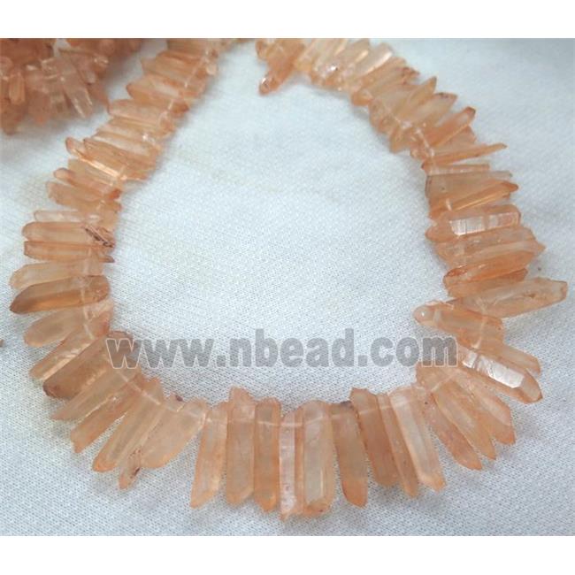 clear quartz stick bead, red