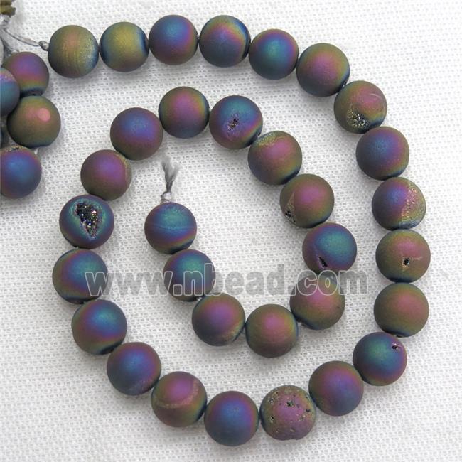 Druzy Agate beads, round, rainbow electroplated