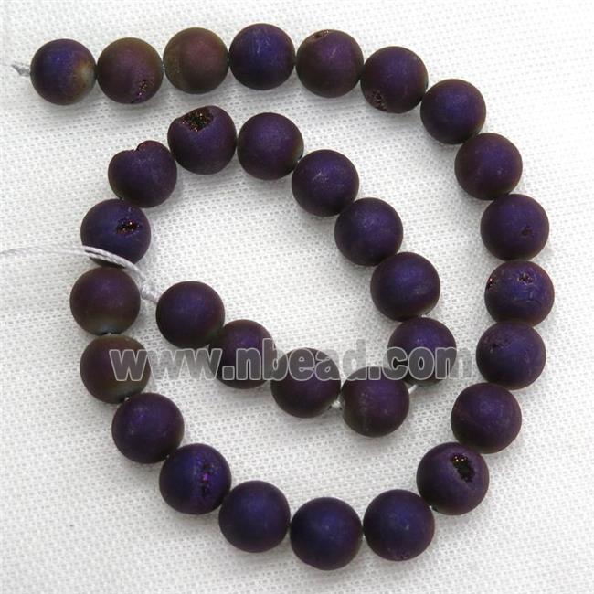 round Agate Druzy Beads, purple electroplated