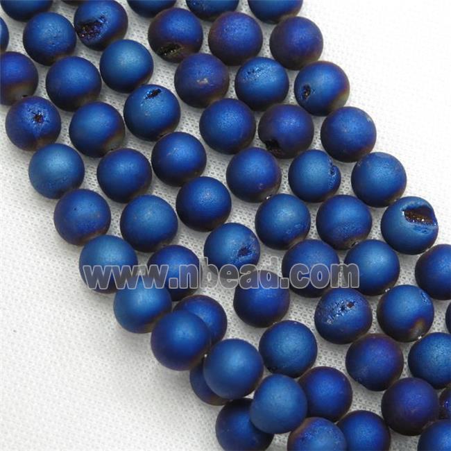 round Agate Druzy Beads, blue electroplated