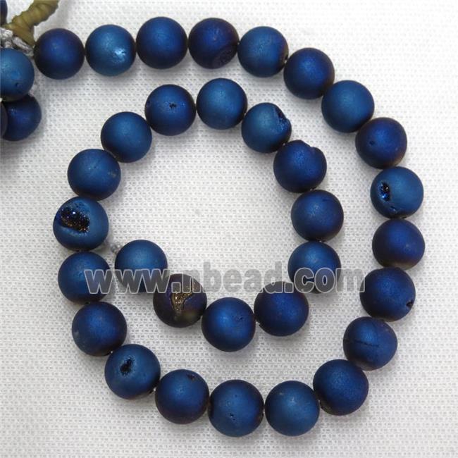 round Agate Druzy Beads, blue electroplated