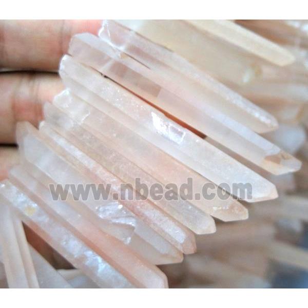 matte clear quartz stick bead, freeform