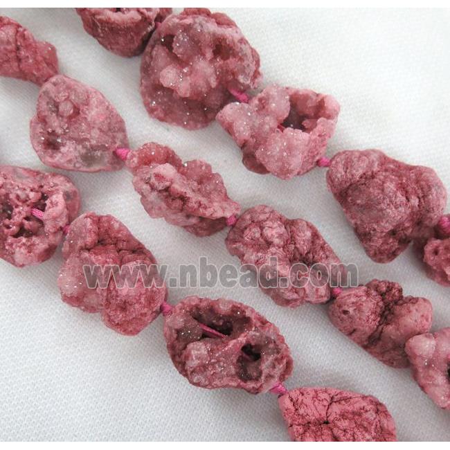 druzy agate beads, freeform, pink