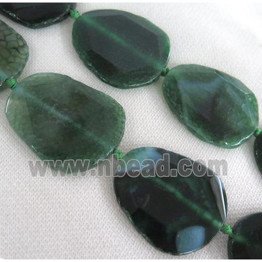 green Agate slice beads, faceted freeform