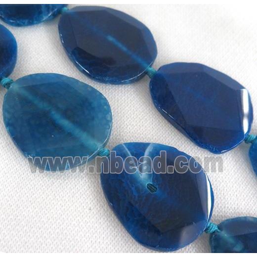 blue Agate beads, slice, faceted freeform