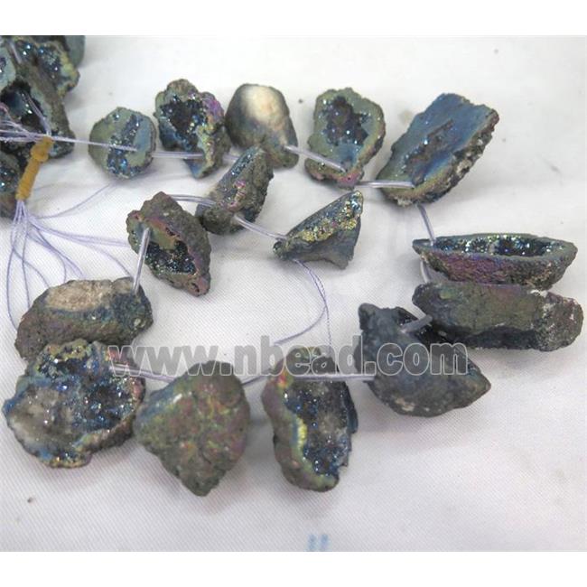 druzy agate beads, freeform, rainbow electroplated