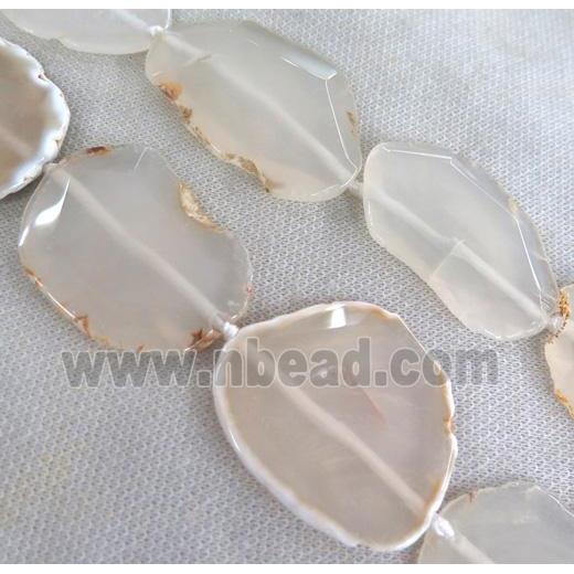 white agate slab beads, faceted freeform