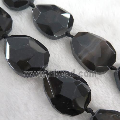 agate beads, faceted teardrop, black-coffee