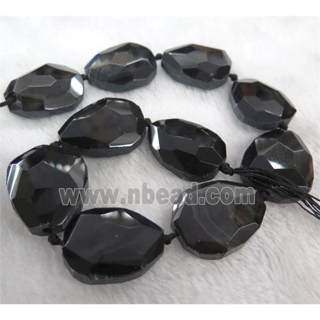 agate beads, faceted teardrop, black-coffee