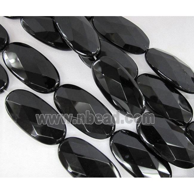 natural Onyx bead, handmade-cutting, faceted oval, black, A-grade