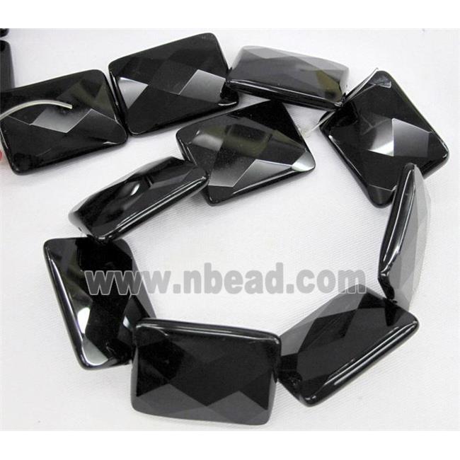 natural onyx bead, faceted rectangle, black