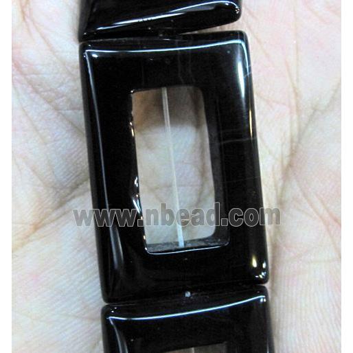 natural onyx bead, A-grade, rectangle-ring, black