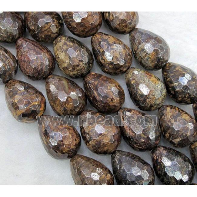 Bronzite Stone Bead, faceted 3D-teardrop