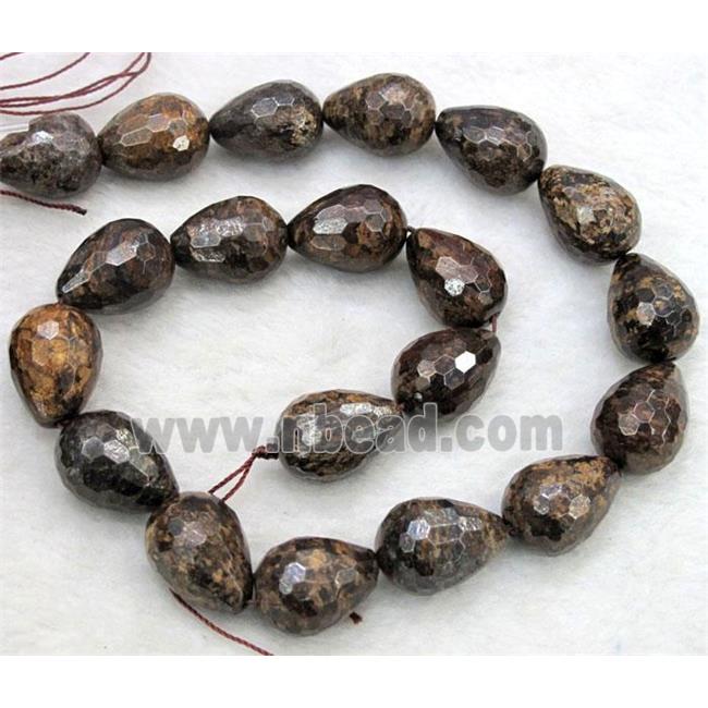 Bronzite Stone Bead, faceted 3D-teardrop