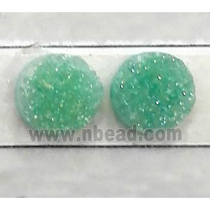 druzy quartz cabochon, flat-round, green