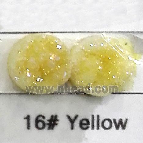 quartz druzy cabochon, flat-round, yellow