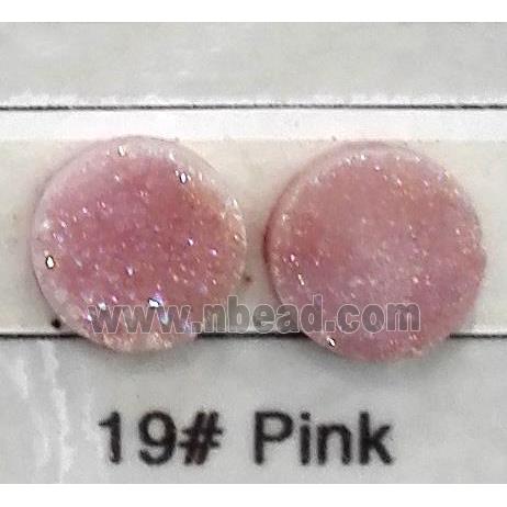 druzy quartz cabochon, flat-round, pink