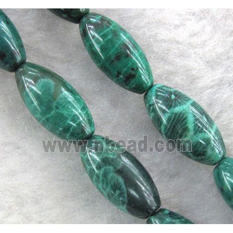 Coral Fossil Beads, chrysanthemum, dye green, rice-shaped