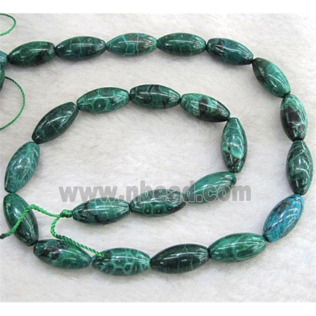 Coral Fossil Beads, chrysanthemum, dye green, rice-shaped