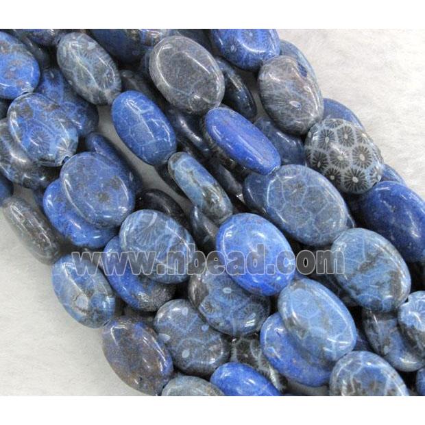 blue Coral Fossil Beads, chrysanthemum, dye, flat oval