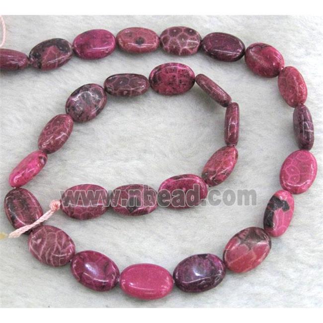 hot-pink Coral Fossil Jasper Beads, chrysanthemum, dye, flat oval