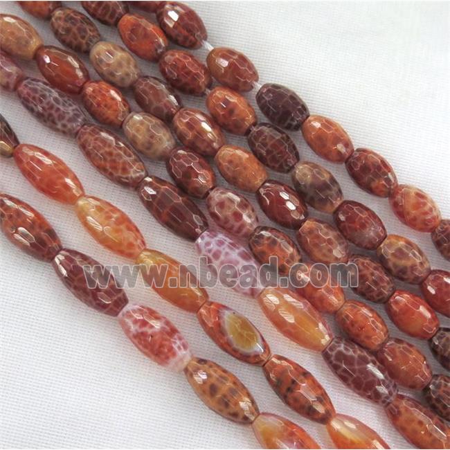 ruby fire agate bead, faceted barrel