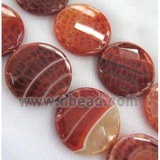 ruby fire agate bead, faceted flat-round