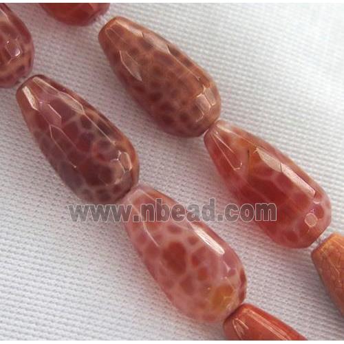 ruby Fire Agate beads, faceted 3D-teardrop