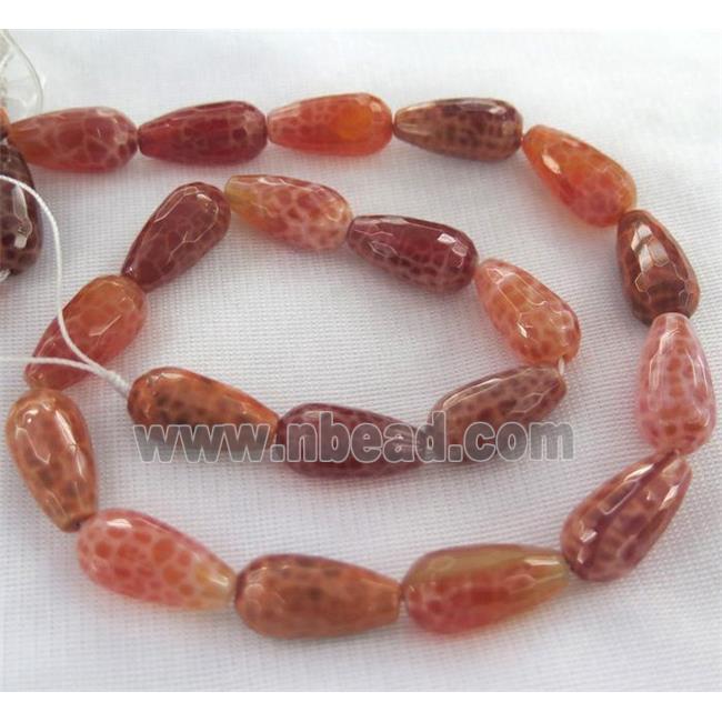 ruby Fire Agate beads, faceted 3D-teardrop