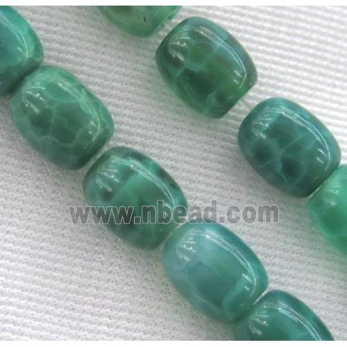 peacock green Fire Agate Bead, barrel