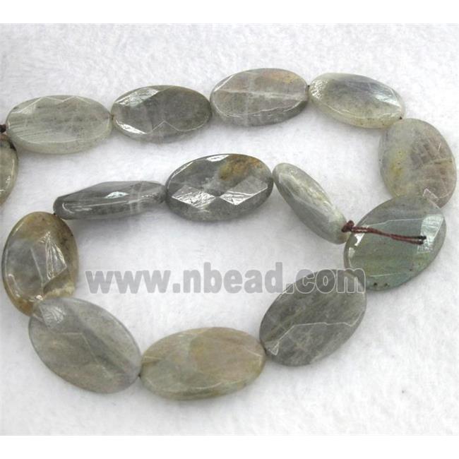 Labradorite Stone bead, grey, faceted flat-oval