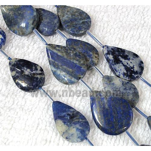 Natural lapis lazuli bead, flat teardrop