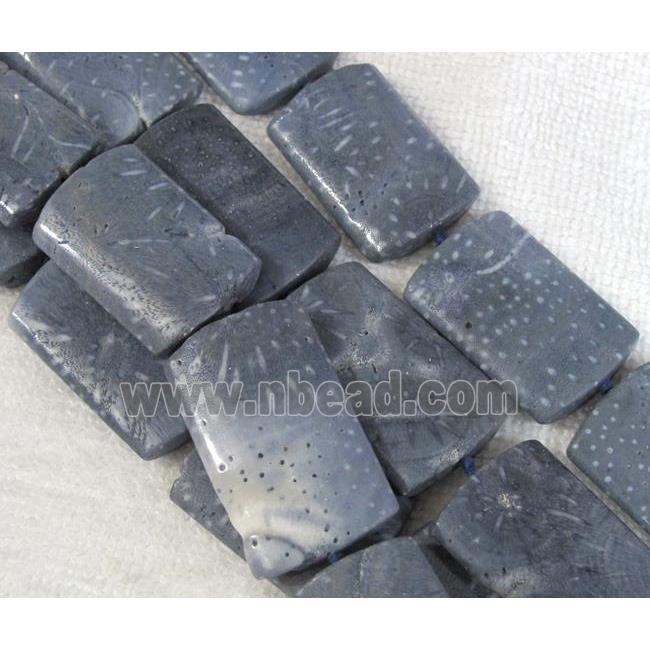 blue Coral Fossil Beads, chrysanthemum, rectangle