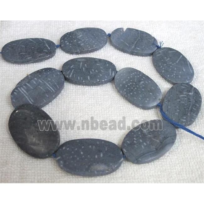 Coral Fossil Beads, chrysanthemum, blue, flat oval