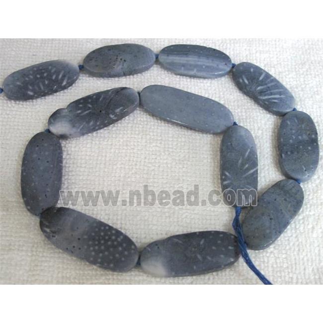 blue Coral Fossil Beads, chrysanthemum, flat oval