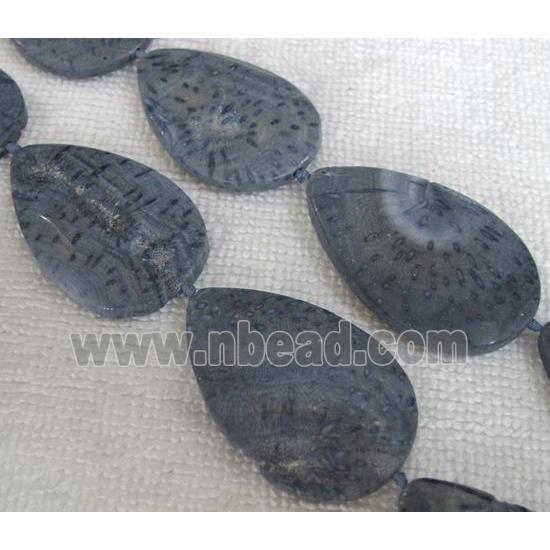 blue Coral Fossil Beads, chrysanthemum, flat teardrop