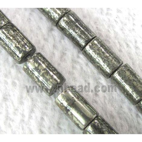 natural Pyrite Beads, round tube