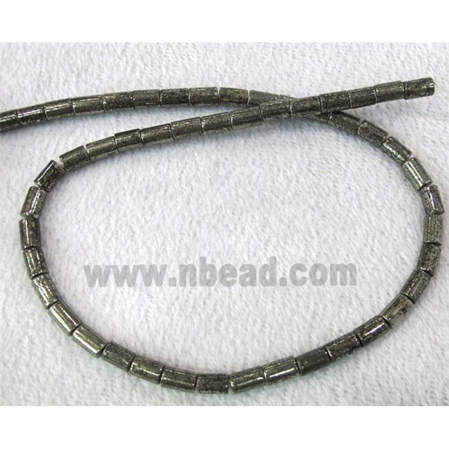 natural Pyrite Beads, round tube