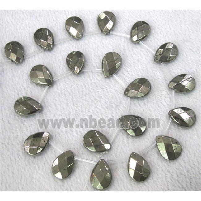 natural Pyrite Beads, faceted teardrop