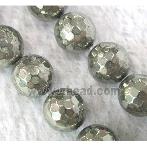 natural Pyrite Beads, faceted round