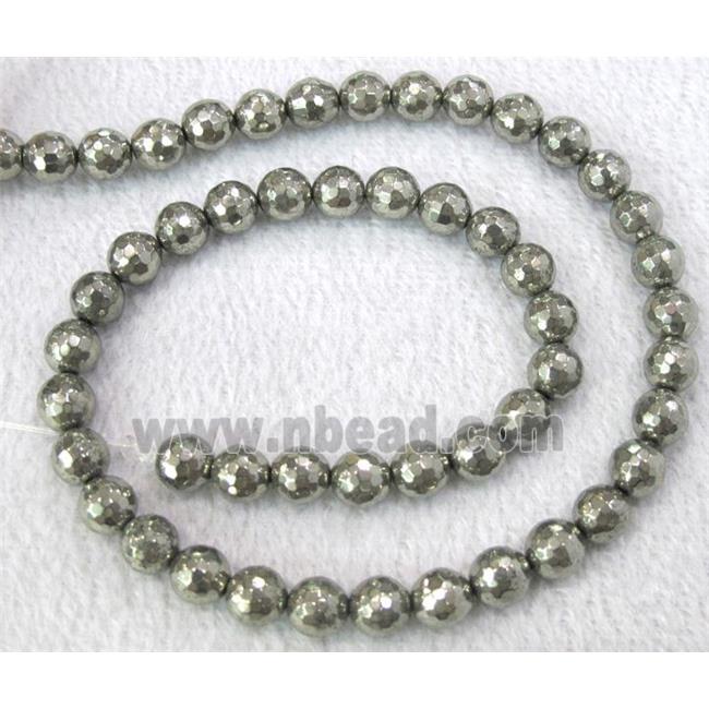 natural Pyrite Beads, faceted round