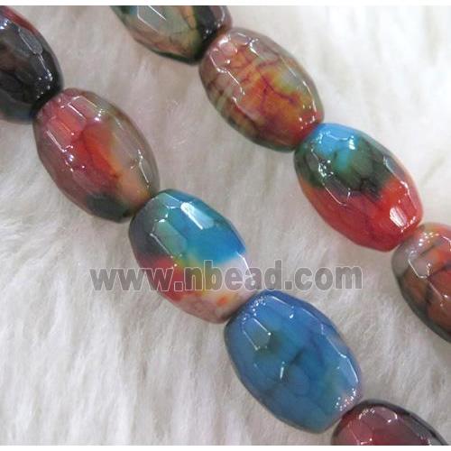 Dichromatic Agate beads, faceted barrel, colorful