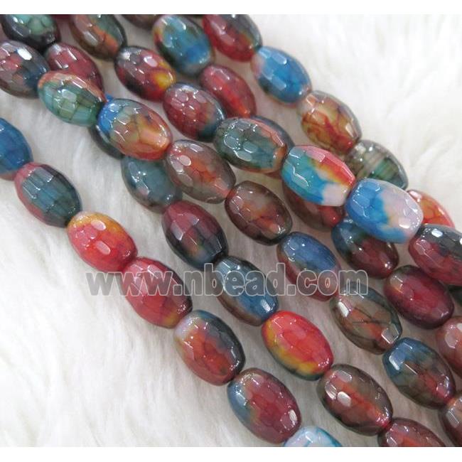 Dichromatic Agate beads, faceted barrel, colorful