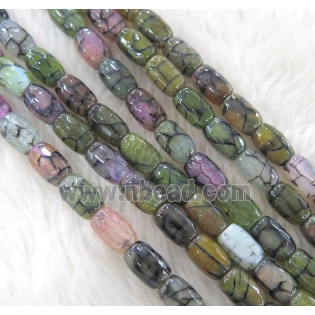 dragon veins Agate beads, faceted barrel, green